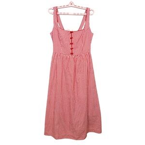 Caroline Constas Women's Red Gingham Midi‎ Sleeveless Dress, Size M
